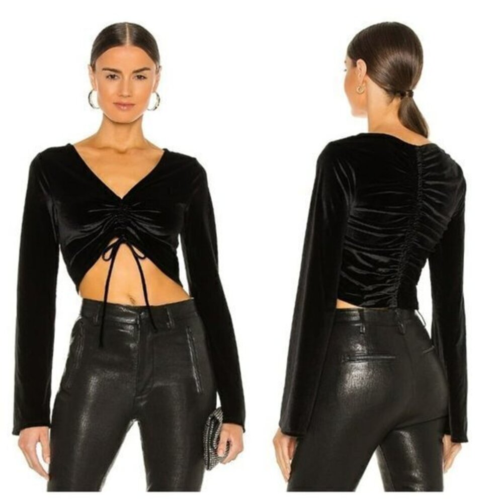 Michael Costello xREVOLVE Ruched Crop Top - Black